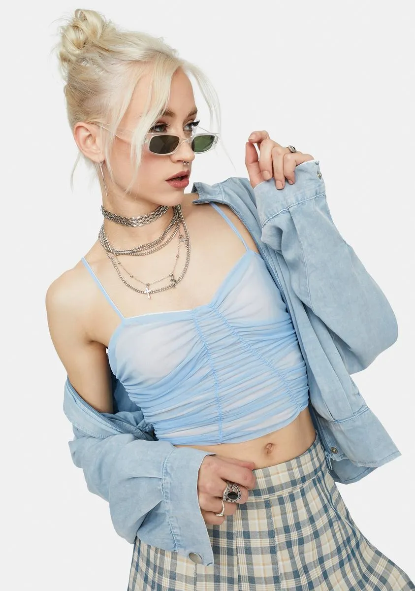 Berry Popular Page Sheer Ruched Crop Top sold by Dolls Kill product image thumbnail 2