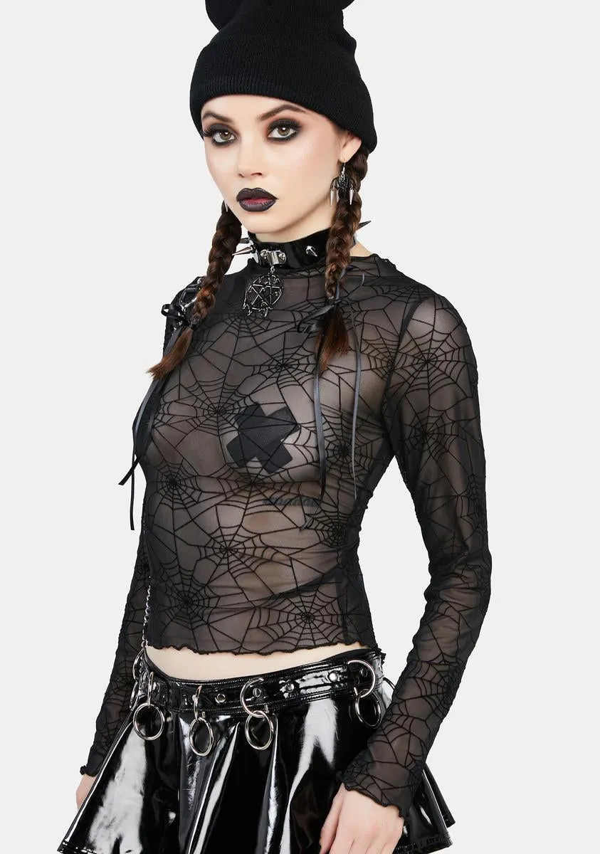 Spider Web Mesh Long Sleeve Crop Top sold by Dolls Kill product image thumbnail 2