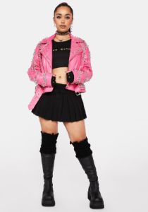 Plus Pink Sofi Studded Moto Jacket sold by Dolls Kill