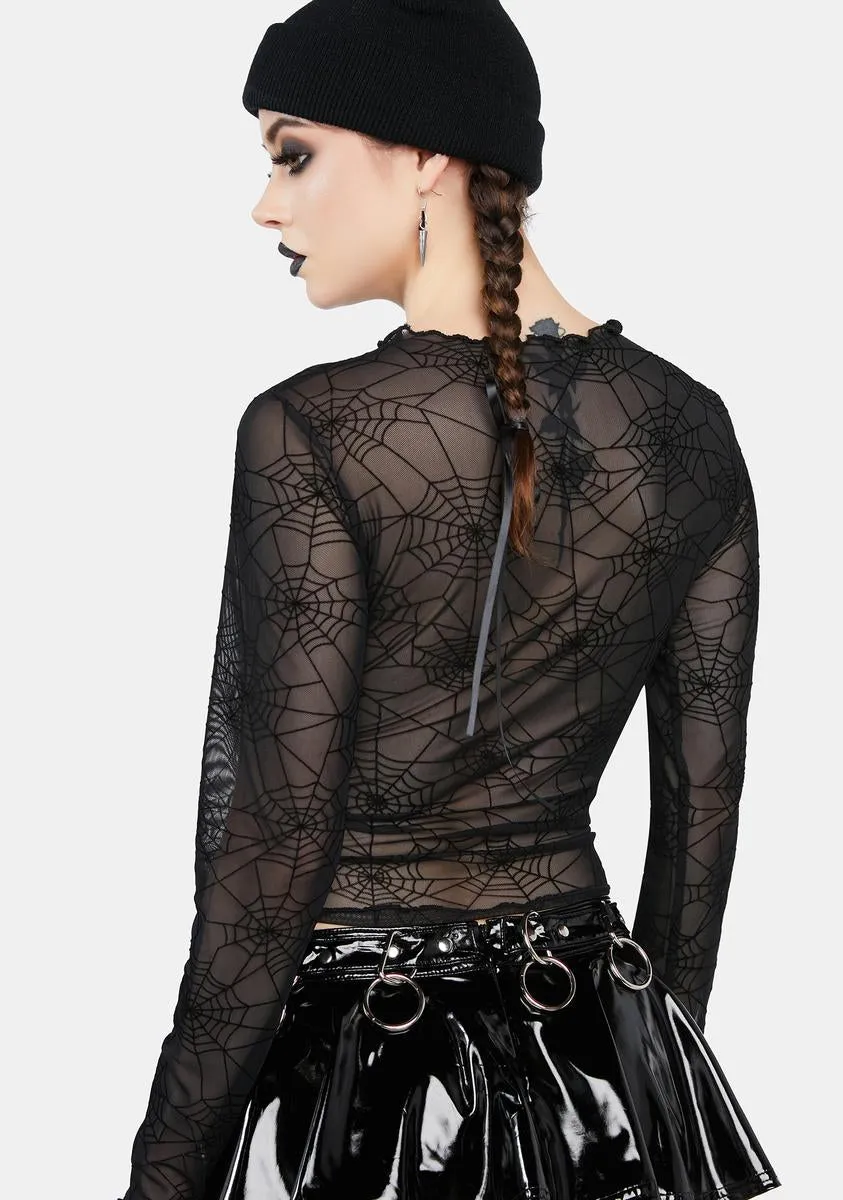 Spider Web Mesh Long Sleeve Crop Top sold by Dolls Kill product image thumbnail 4
