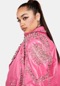Plus Pink Sofi Studded Moto Jacket sold by Dolls Kill