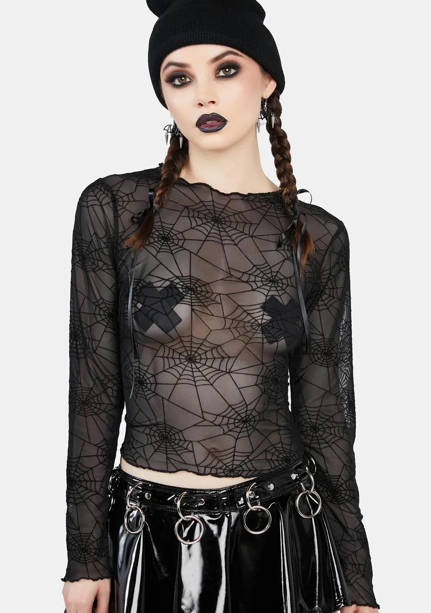 Spider Web Mesh Long Sleeve Crop Top sold by Dolls Kill