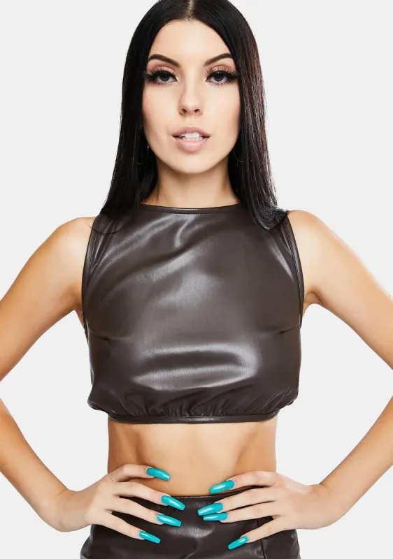 Faux Leather Dark Chocolate Tasve Top sold by Dolls Kill