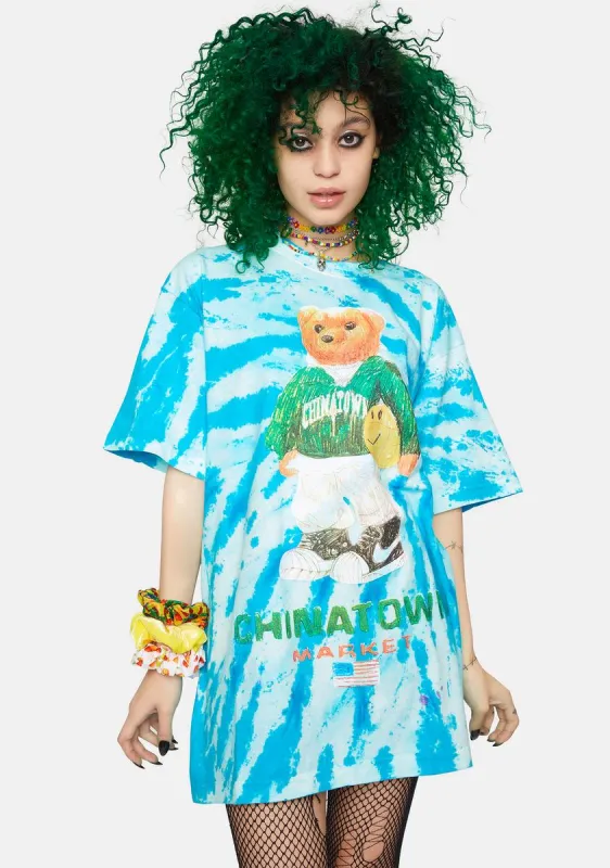 Smiley Sketch Basketball Bear Tie Dye Graphic Tee sold by Dolls Kill