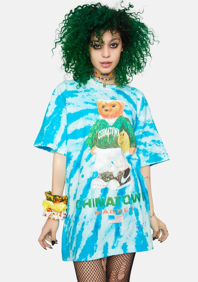 Smiley Sketch Basketball Bear Tie Dye Graphic Tee sold by Dolls Kill