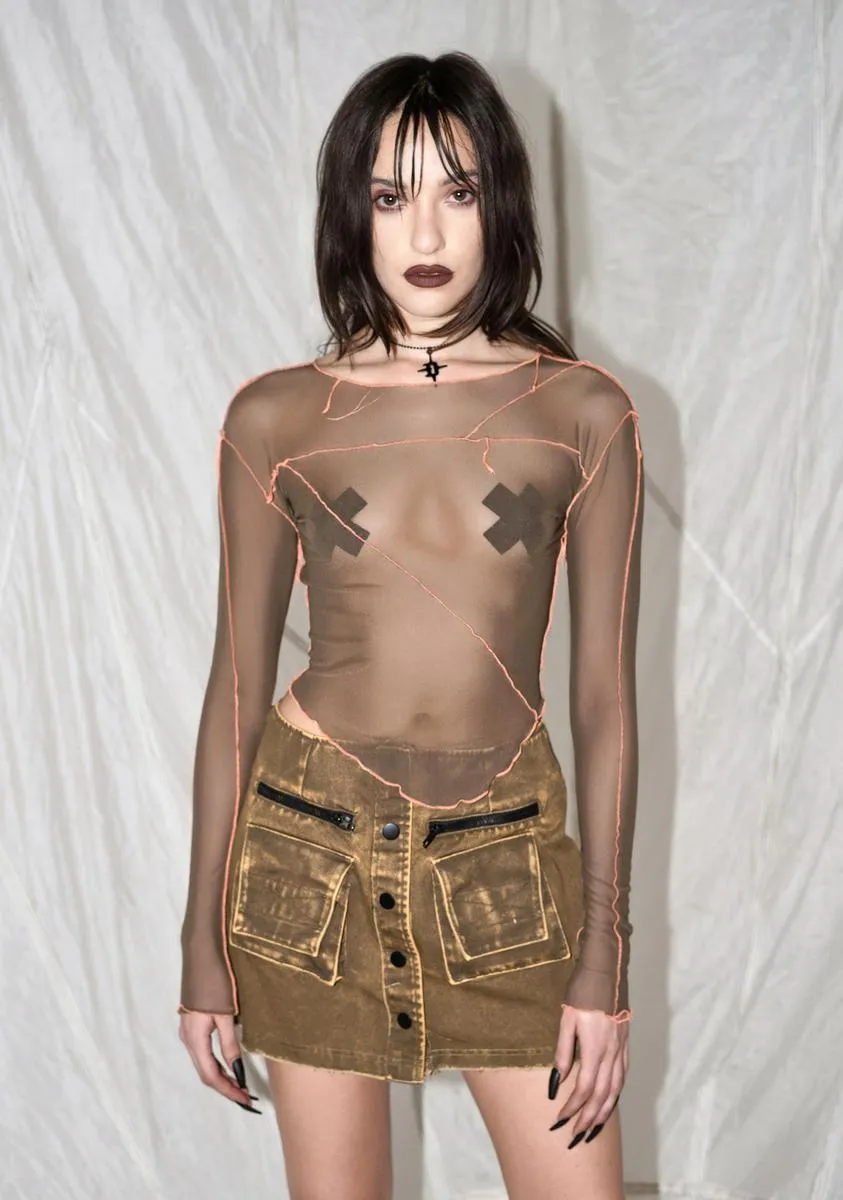 Synth Contrast Stitching Mesh Top sold by Dolls Kill