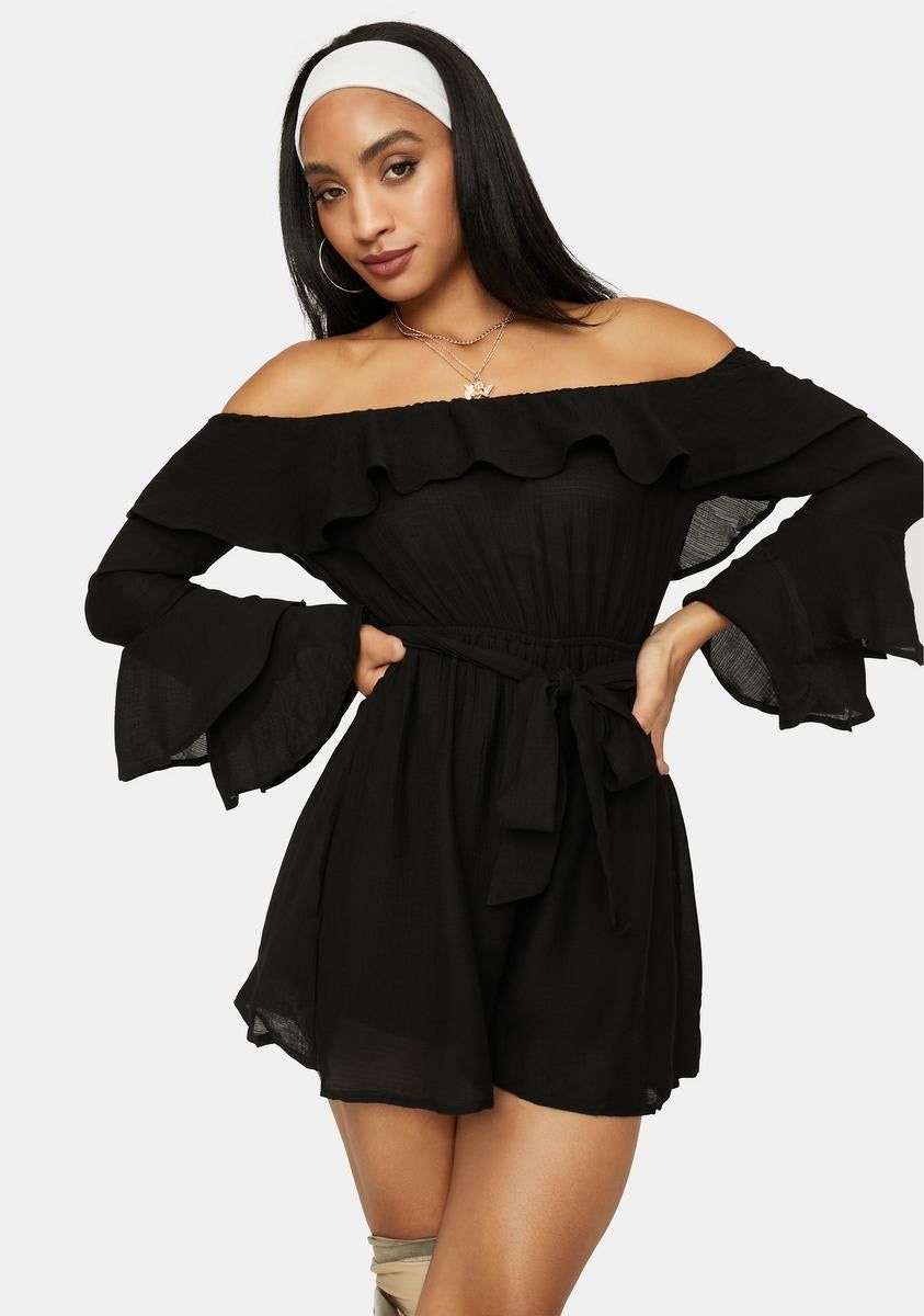 Rags To Riches Off The Shoulder Romper sold by Dolls Kill