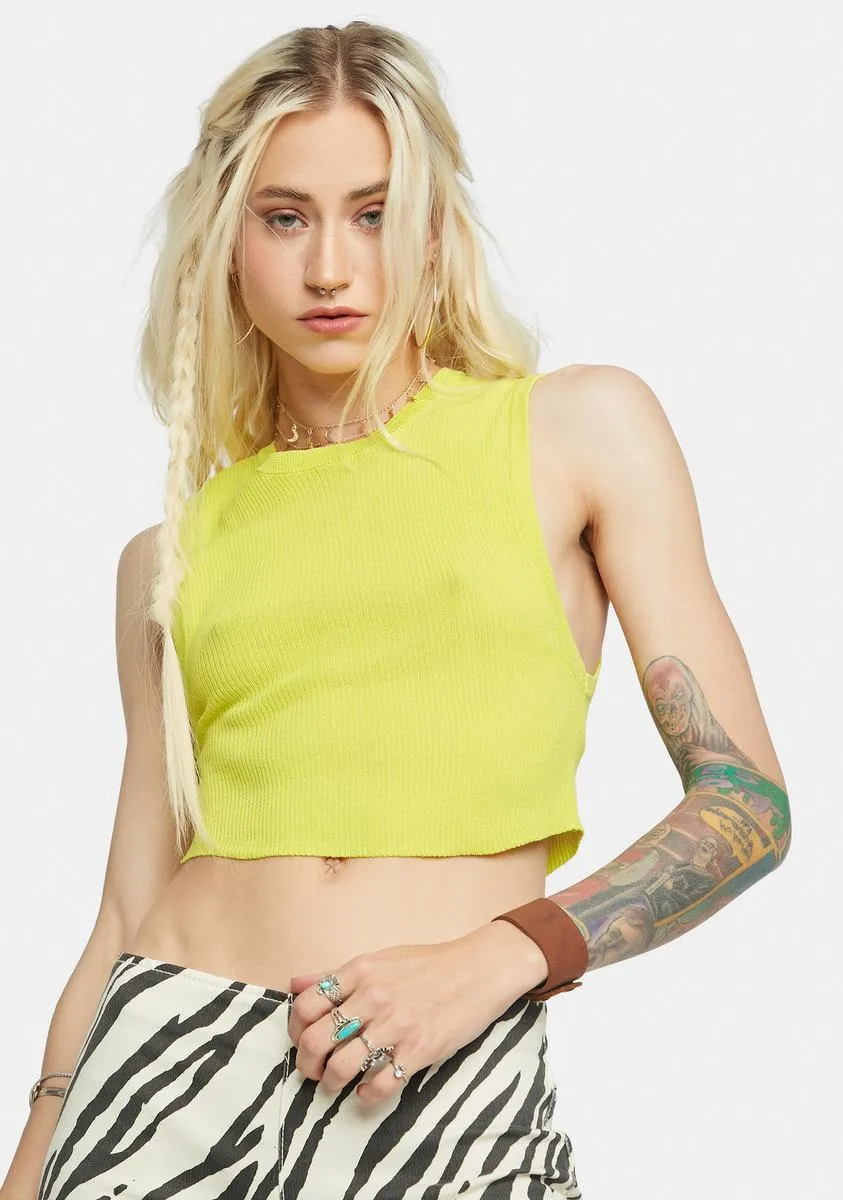 Lime Soda Muscle Up Ribbed Crop Tank sold by Dolls Kill