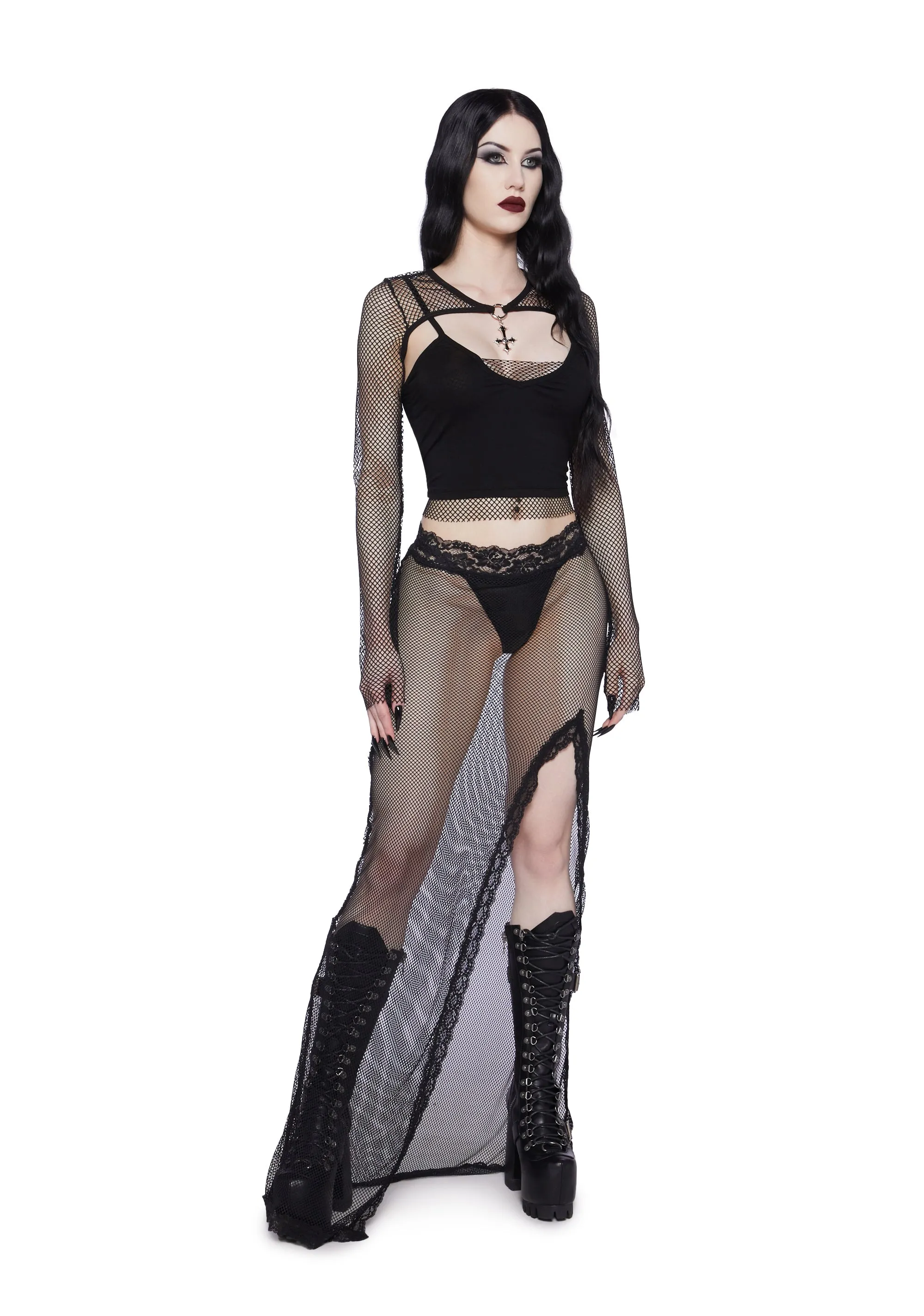 Temptations Fishnet Maxi Skirt sold by Dolls Kill product image thumbnail 2