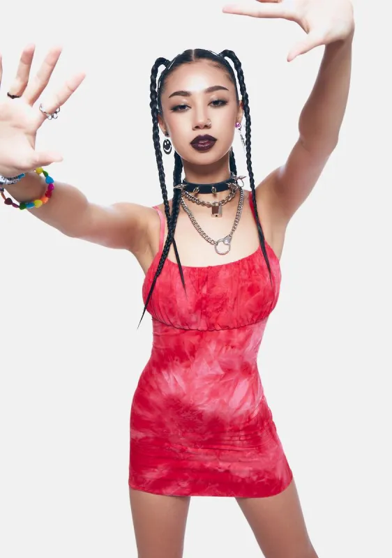 Coral Pink Tie Dye Mini Dress sold by Dolls Kill