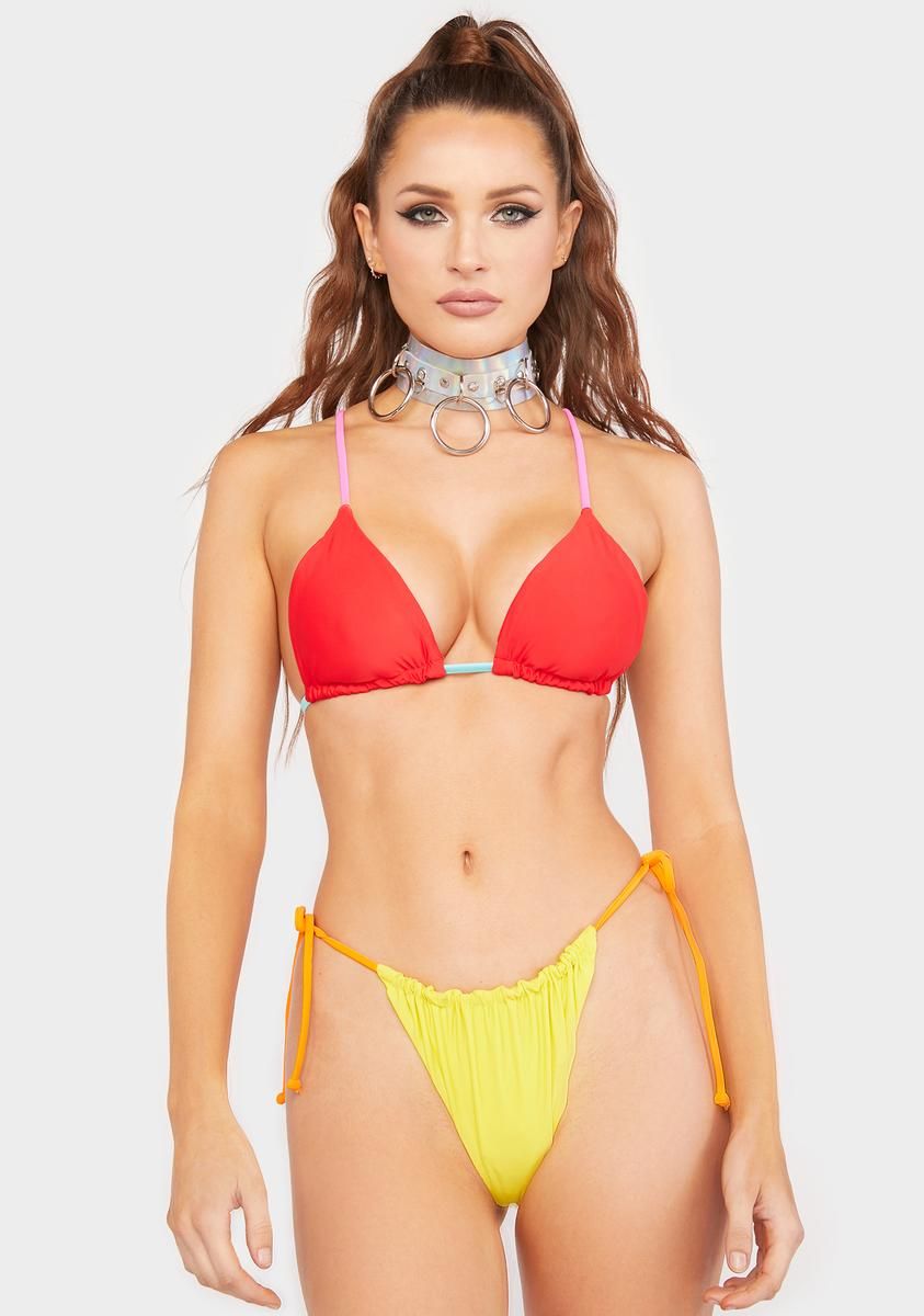 The Red Contrast String Bikini Top sold by Dolls Kill