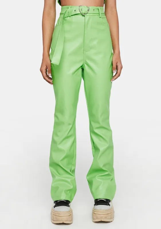 Neon Green Vegan Leather Trousers sold by Dolls Kill