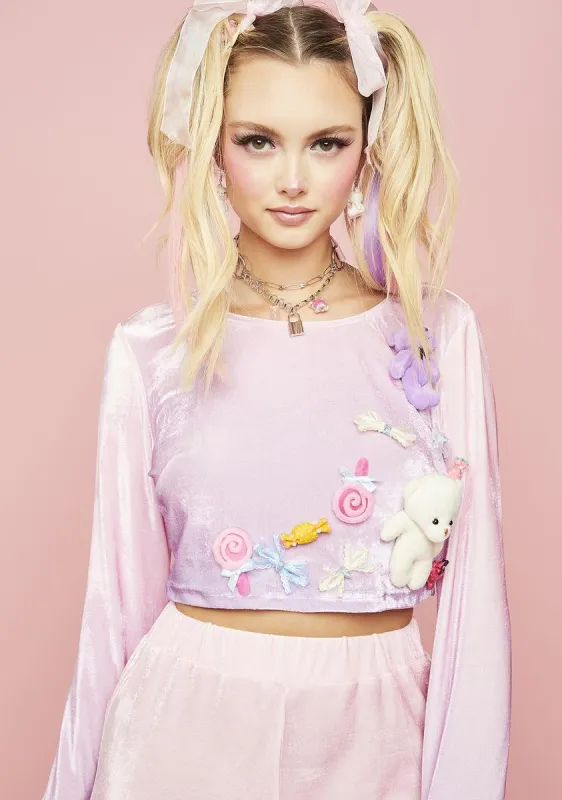 Sweet Masterpiece Velour Crop Top sold by Dolls Kill