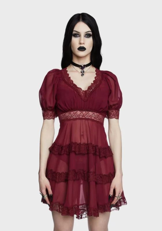 Raven's Wing Mini Dress - Wine sold by Dolls Kill