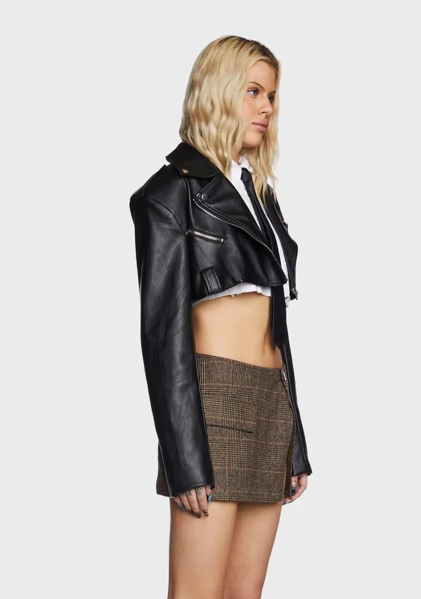 Fiona Cropped Faux Leather Biker Jacket sold by Dolls Kill product image thumbnail 3