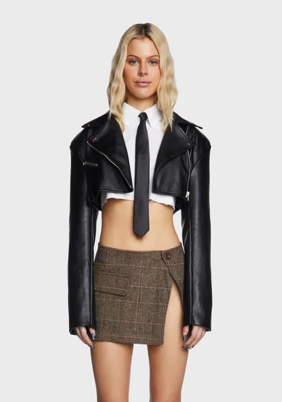 Fiona Cropped Faux Leather Biker Jacket sold by Dolls Kill