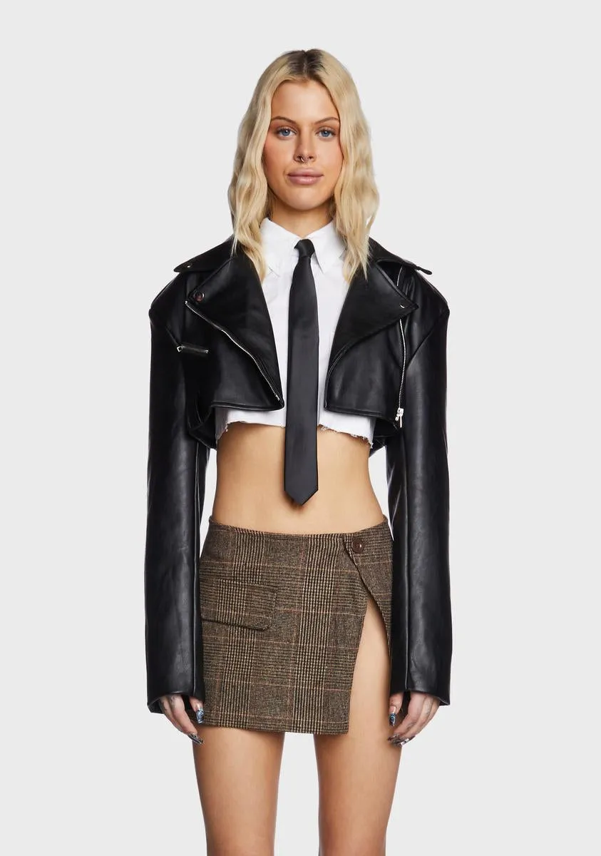 Fiona Cropped Faux Leather Biker Jacket sold by Dolls Kill