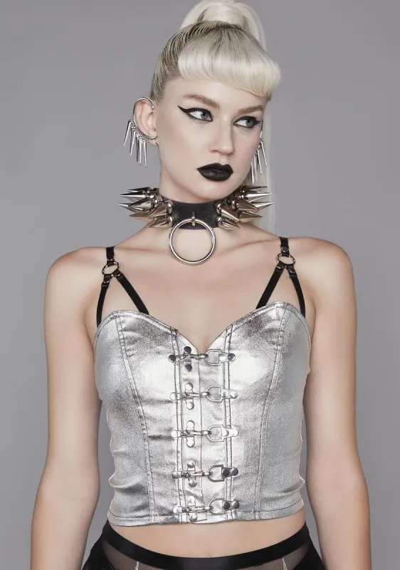 Cyberpunk Cinema Metallic Bustier Top sold by Dolls Kill