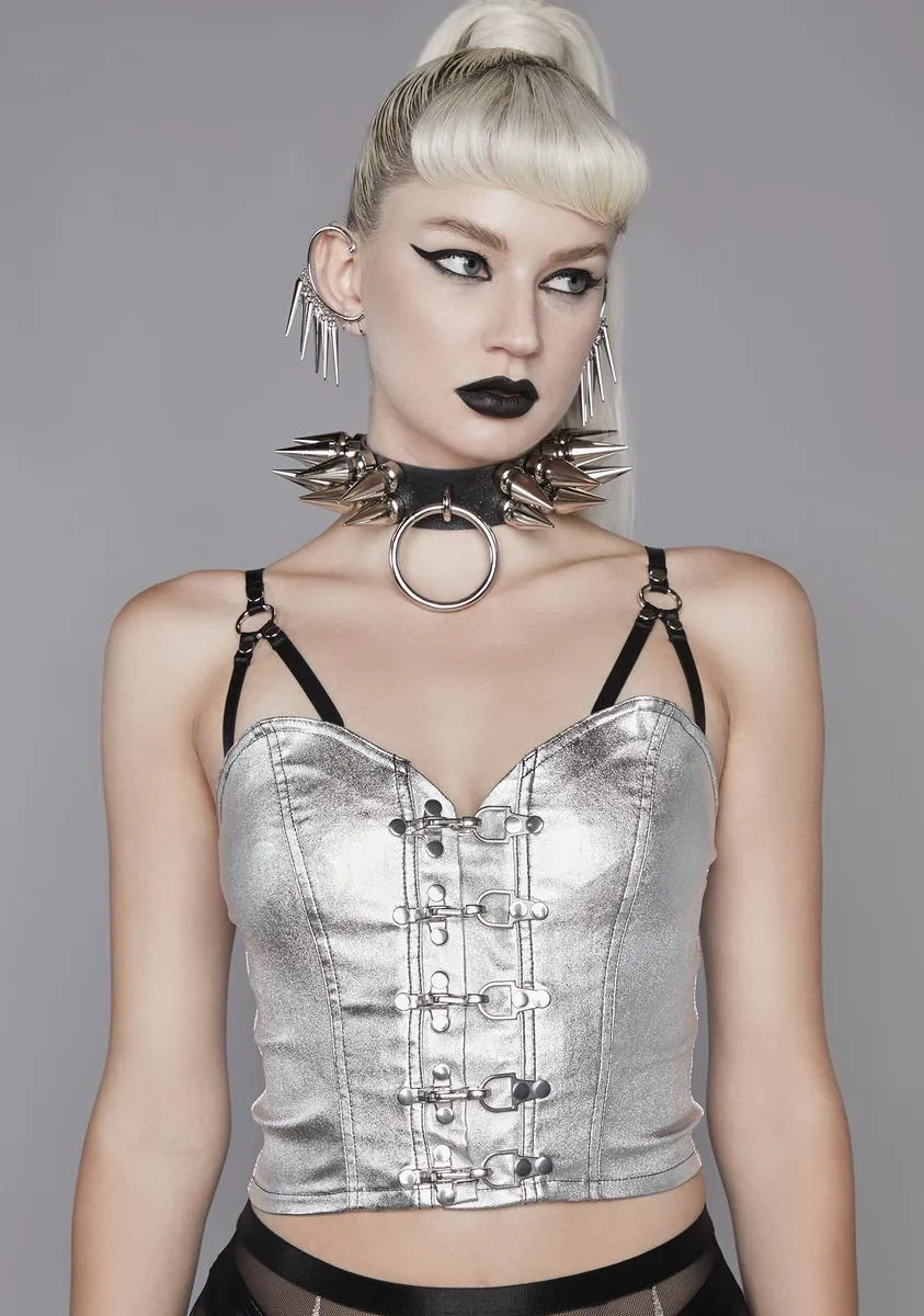 Cyberpunk Cinema Metallic Bustier Top sold by Dolls Kill