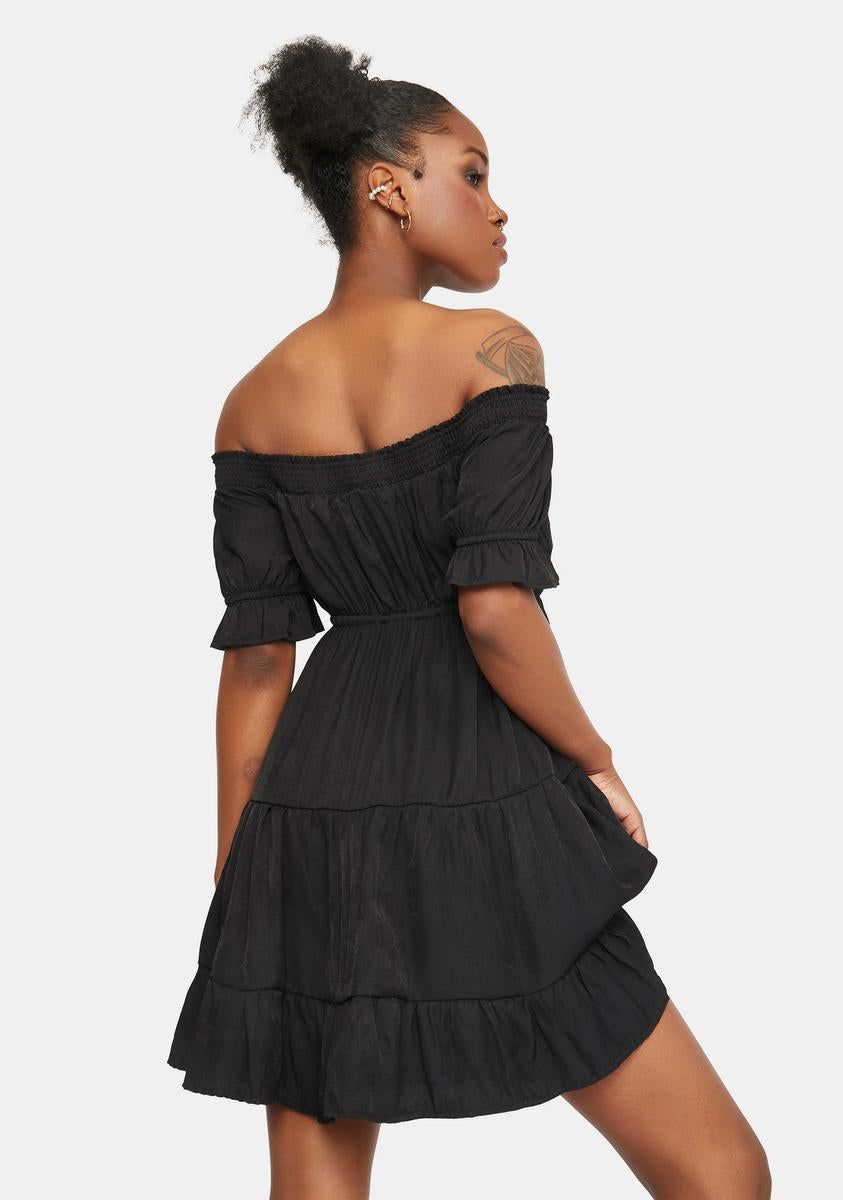 Noir Come Undone Off Shoulder Mini Dress sold by Dolls Kill product image thumbnail 4