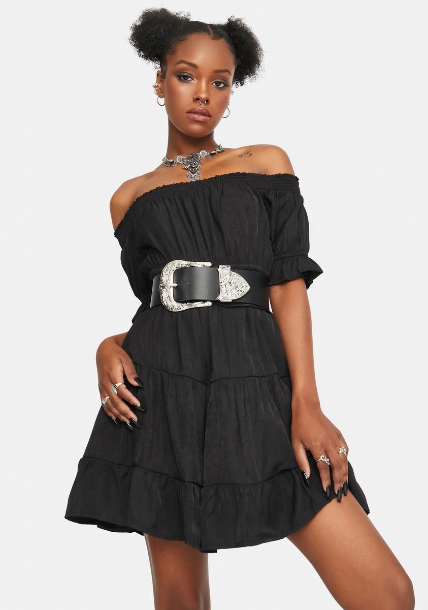 Noir Come Undone Off Shoulder Mini Dress sold by Dolls Kill