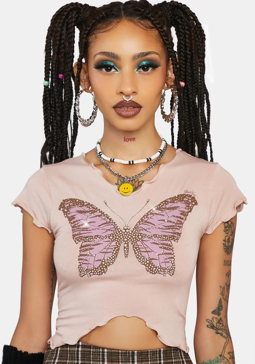 Butterfly Glitter Baby Tee sold by Dolls Kill