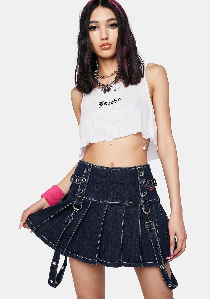 Denim Pleated Bondage Skirt sold by Dolls Kill product image thumbnail 2