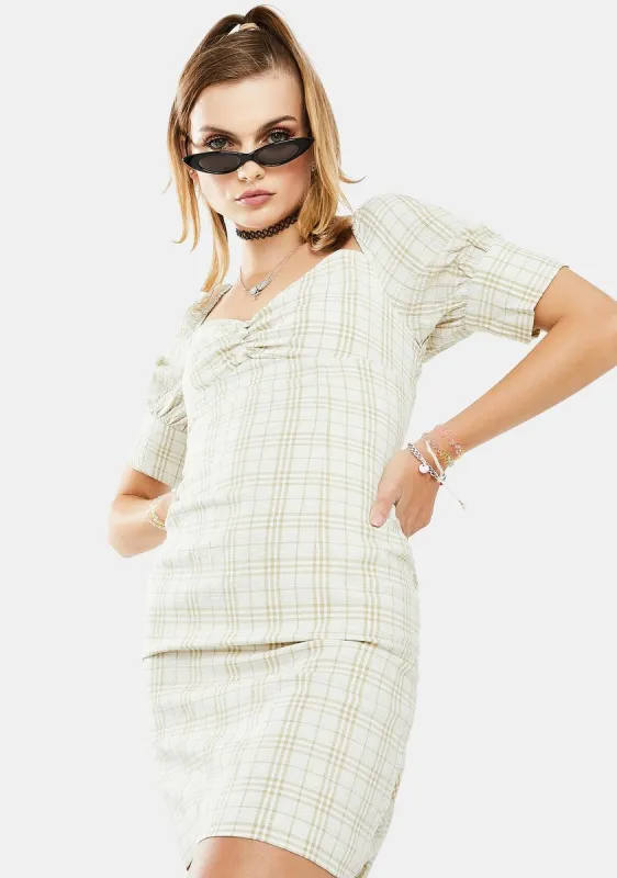 Sage Checkered Mini Dress sold by Dolls Kill