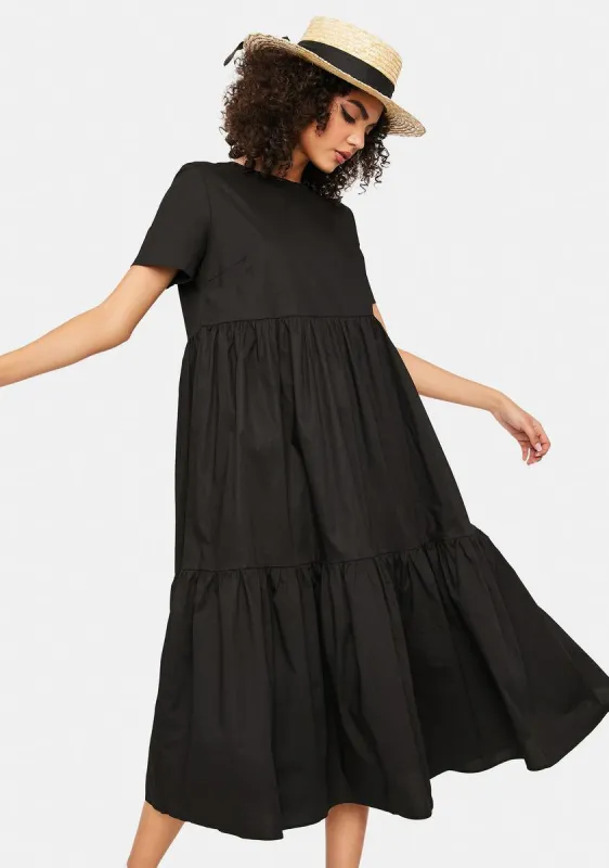 Black Short Sleeve Tiered Maxi Dress sold by Dolls Kill