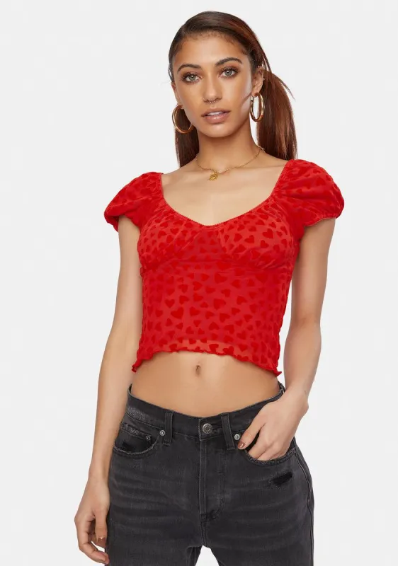 Red Heart Glasty Crop Top sold by Dolls Kill