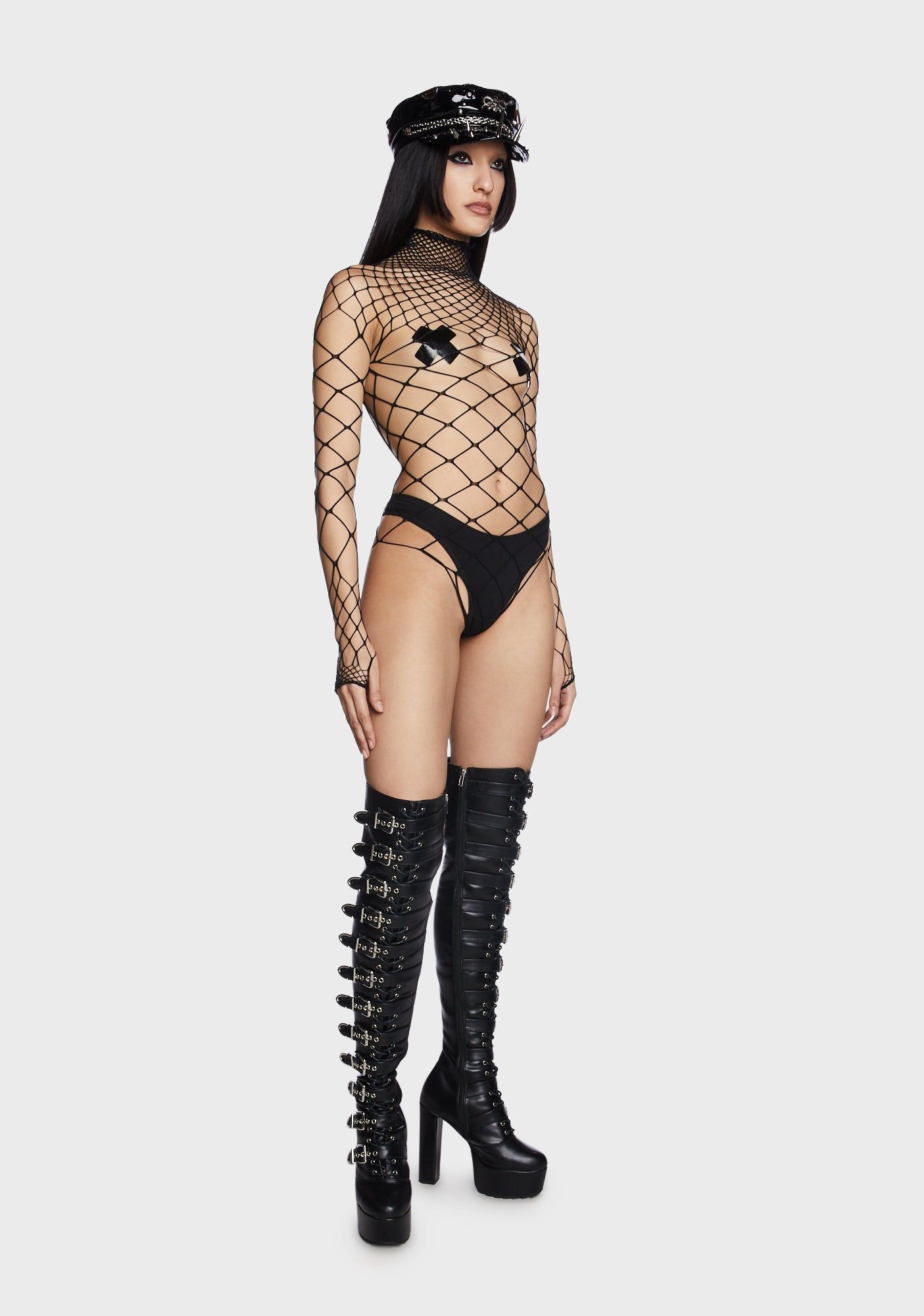 Punk High Neck Fishnet Bodysuit sold by Dolls Kill product image thumbnail 3