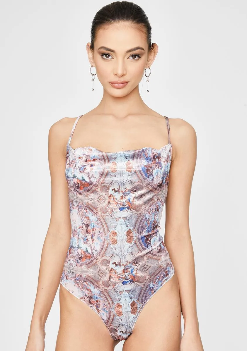 Palace Print Velvet Cowl Neck Bodysuit sold by Dolls Kill