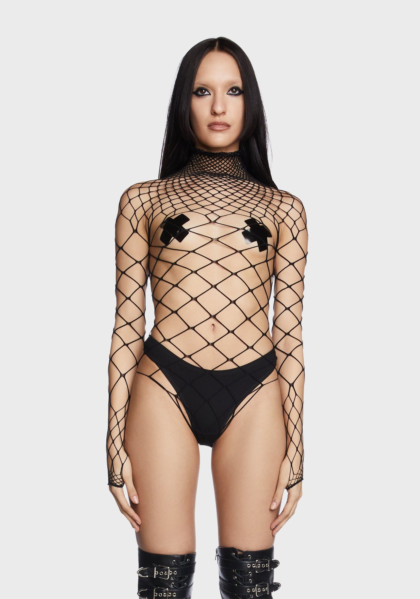 Punk High Neck Fishnet Bodysuit sold by Dolls Kill
