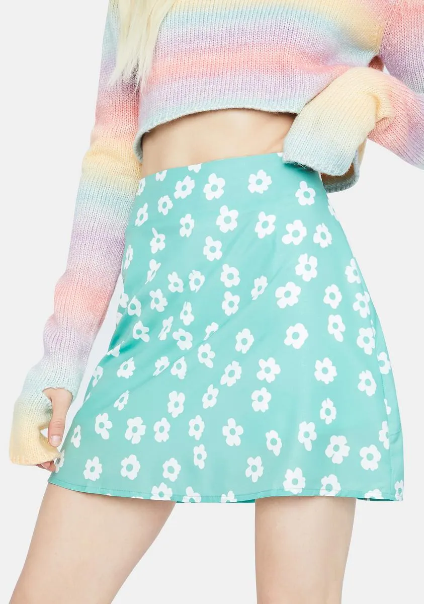 Aqua Floral Swirl A Line Mini Skirt sold by Dolls Kill