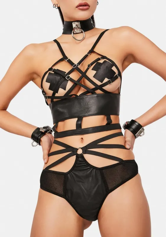 Sweet Release Faux Leather Lingerie Set sold by Dolls Kill