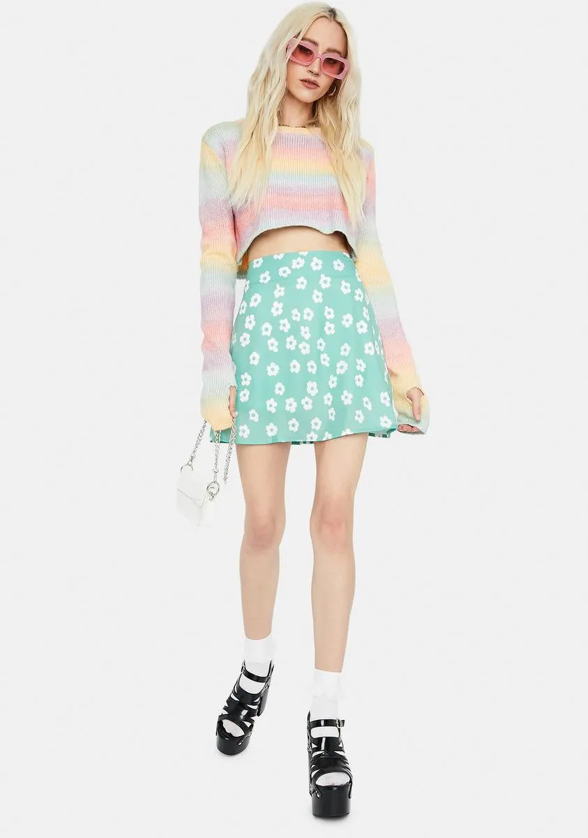 Aqua Floral Swirl A Line Mini Skirt sold by Dolls Kill product image thumbnail 3