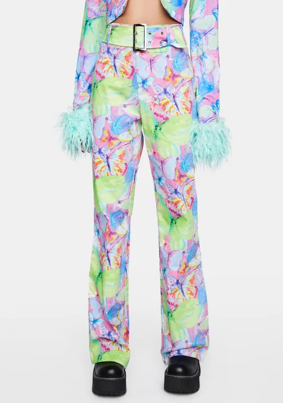 Metamorphosis Belted Bootcut Butterfly Jeans sold by Dolls Kill