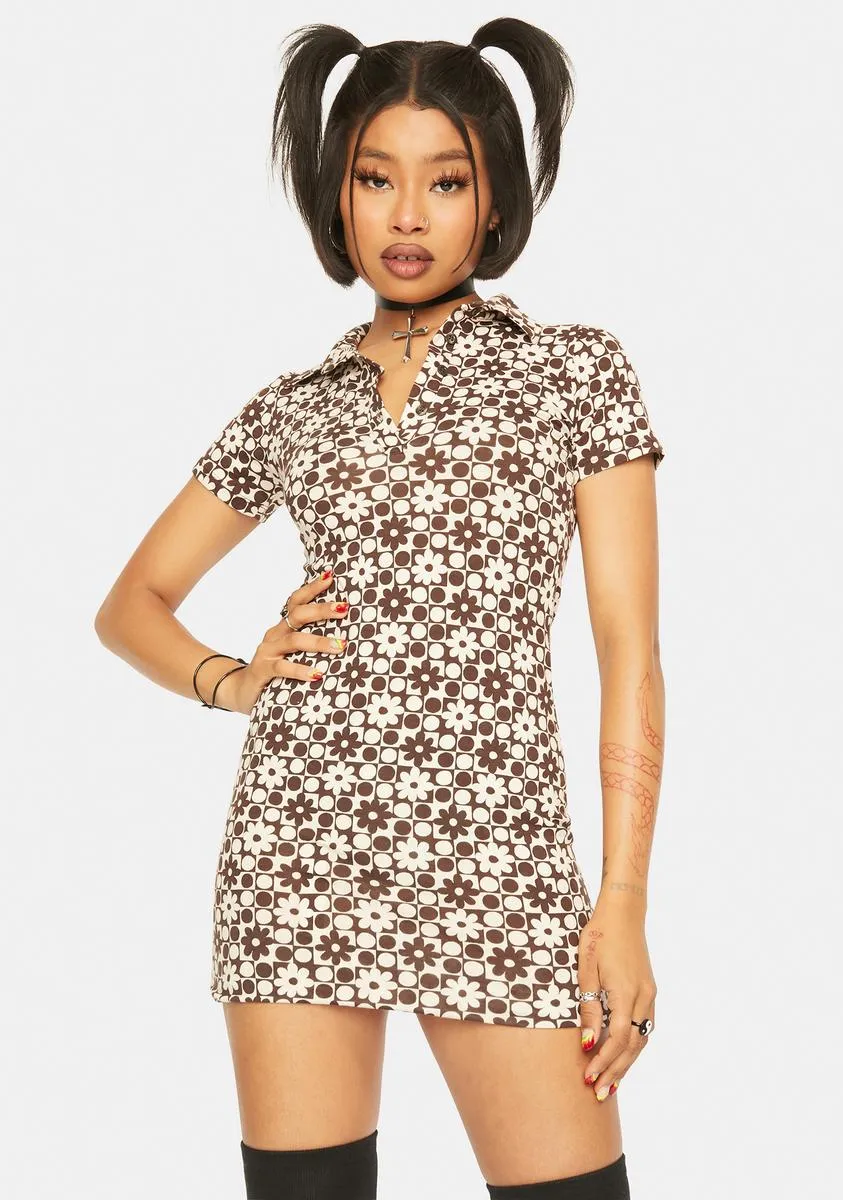 Patchwork Daisy Brown Jeeves Mini Dress sold by Dolls Kill