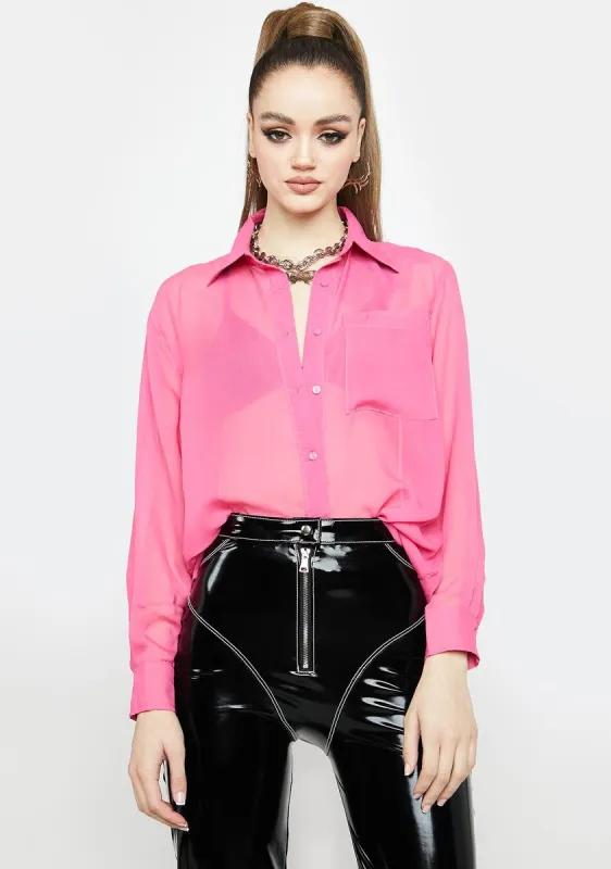 Hot Pink Chiffon Button Up Shirt sold by Dolls Kill