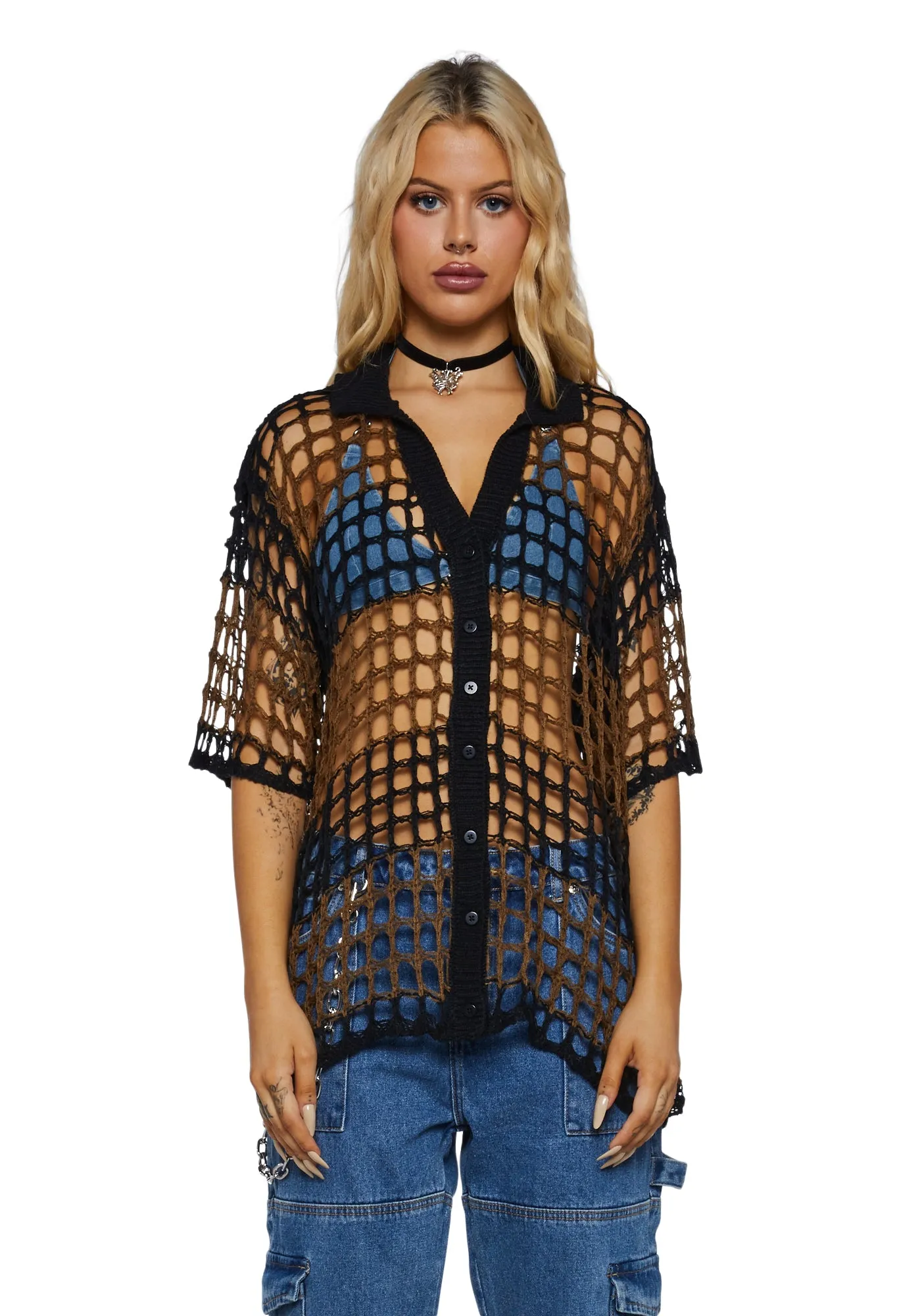 Darkness Open Knit Shirt sold by Dolls Kill