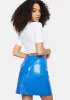 Blue Vegan Leather Mini Skirt sold by Dolls Kill