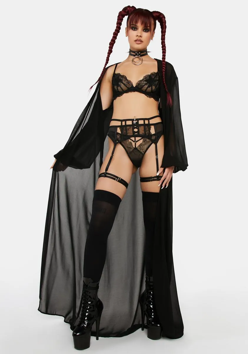 x Hustler Isa Black Graphic Lace Suspender With Leg Harness sold by Dolls Kill product image thumbnail 3