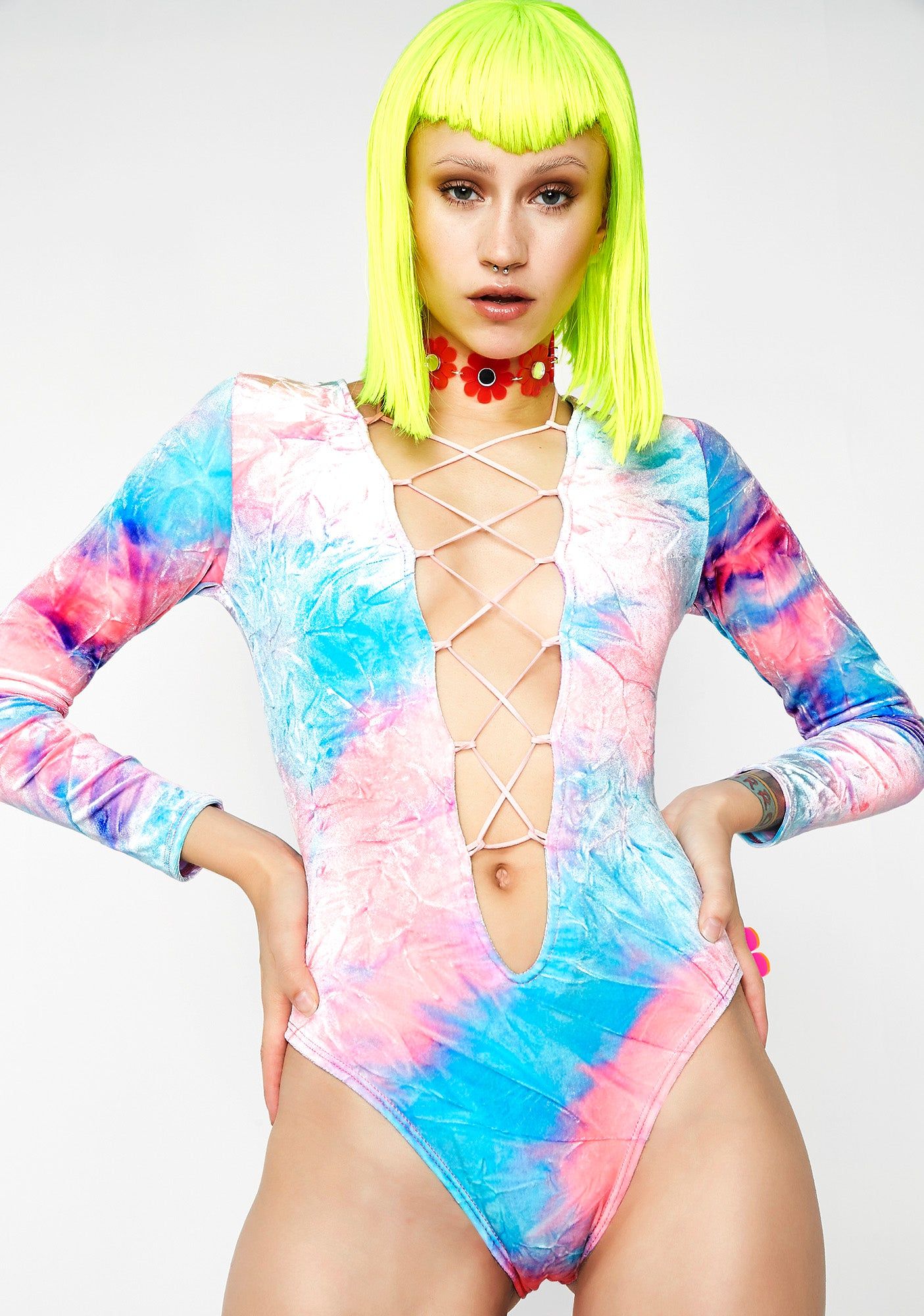 Ultraviolet Lace-Up Bodysuit sold by Dolls Kill