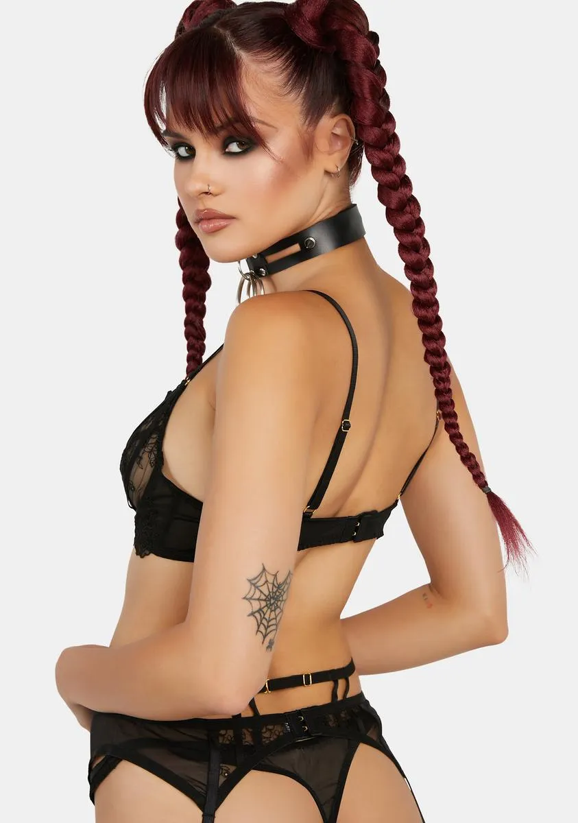 x Hustler Isa Black Graphic Lace Suspender With Leg Harness sold by Dolls Kill product image thumbnail 4