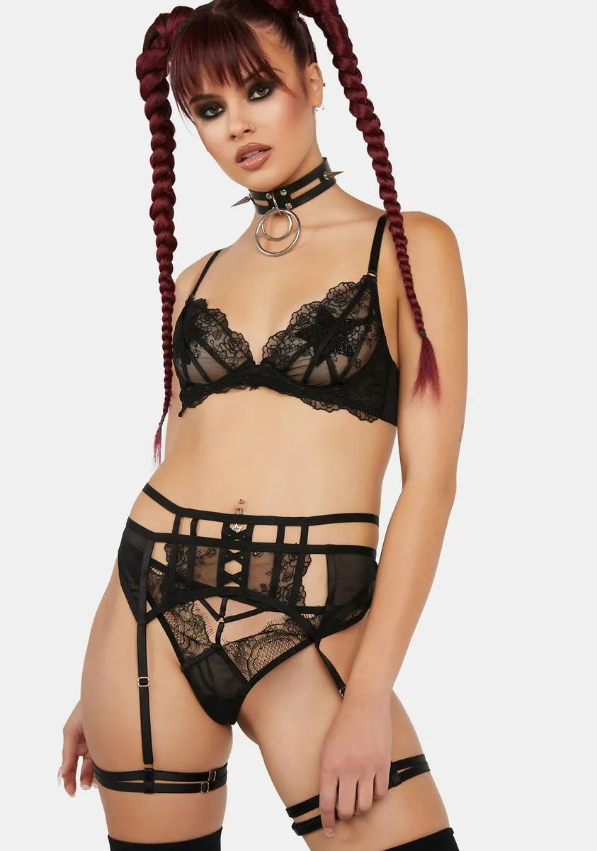 x Hustler Isa Black Graphic Lace Suspender With Leg Harness sold by Dolls Kill product image thumbnail 2