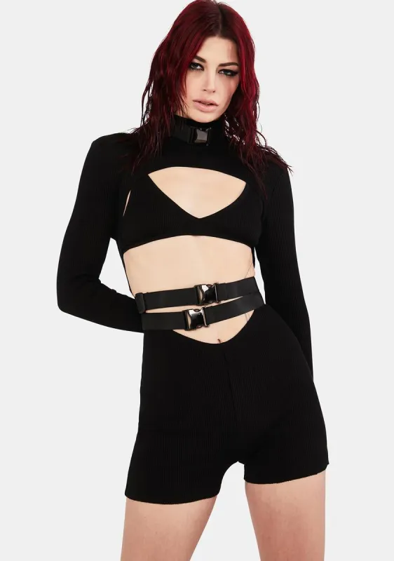 Buckle Up Knit Romper sold by Dolls Kill