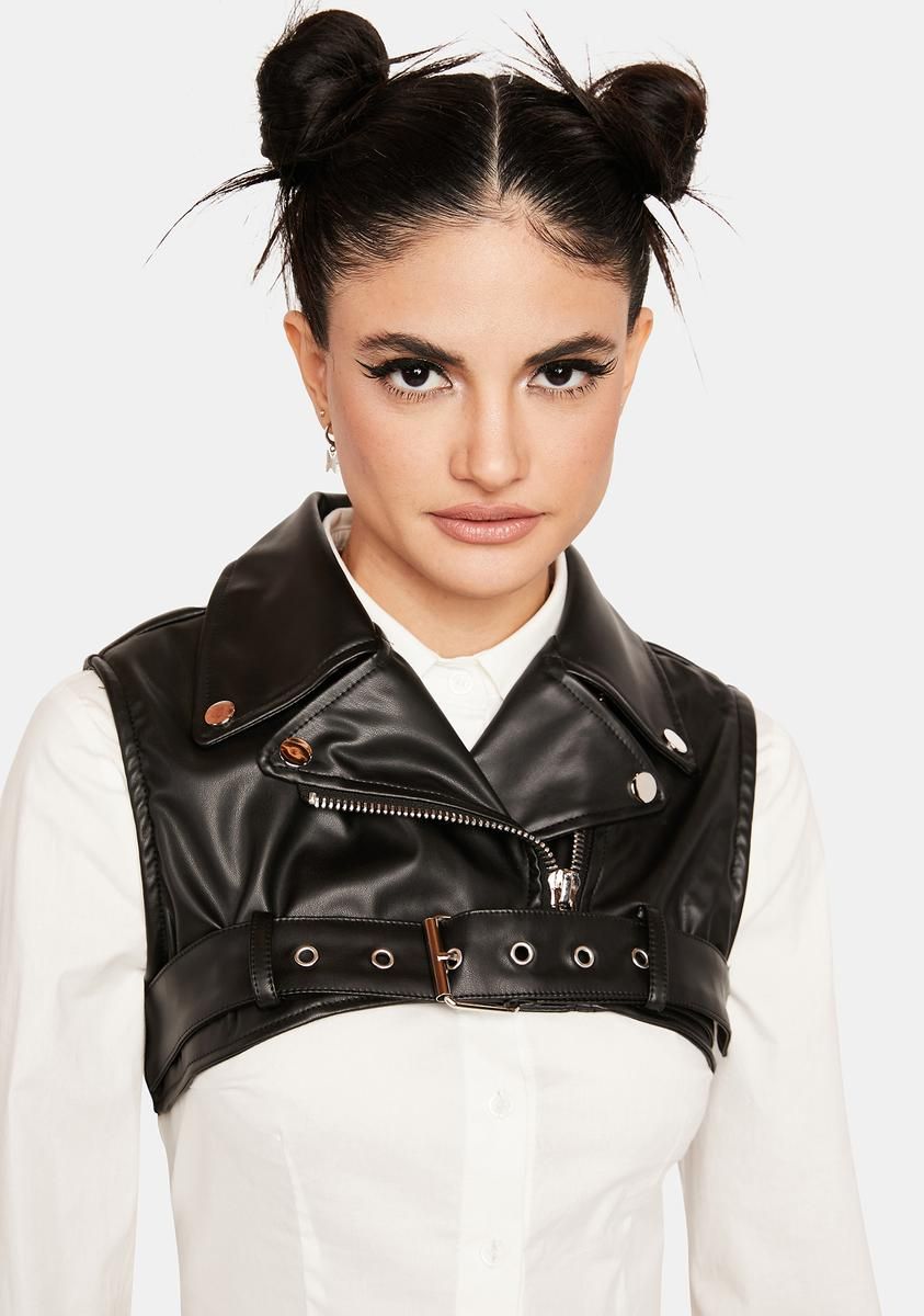 Rowdy Thoughts Vegan Leather Cropped Vest sold by Dolls Kill