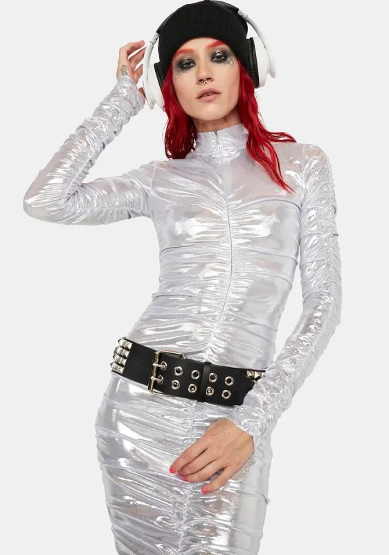 Moon Boss Ruched Maxi Dress sold by Dolls Kill