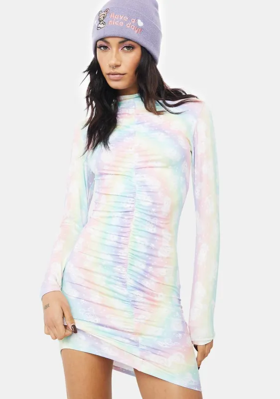 Candy Party Ruched Long Sleeve Dress sold by Dolls Kill