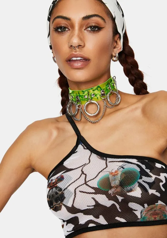 Mesh One Shoulder Crop Top sold by Dolls Kill